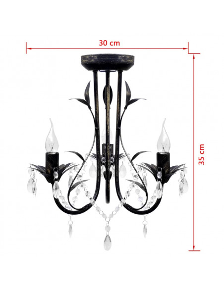 Lampadario Art Nouveau Nero Metallo Perline Cristallo e Lampadine E14