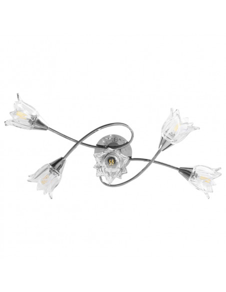 Lampadario con Paralumi in Vetro per 5 Lampadine E14 Tulipano