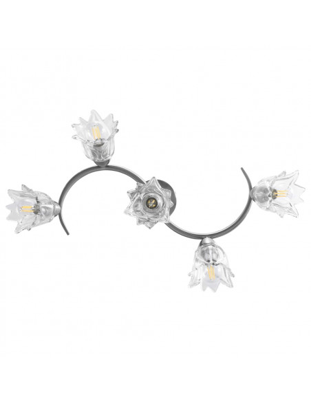 Lampadario con Paralumi in Vetro per 5 Lampadine E14 Tulipano
