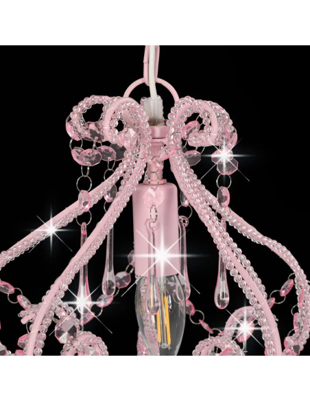Lampadario con Perle Rosa Rotondo E14