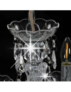 Lampadario con Perline di Cristallo Argento Tondo 5 E14