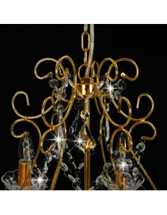 Lampadario con Perline di Cristallo Dorato Tondo 6 E14