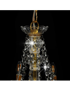 Lampadario con Perline Dorato 12 Lampadine E14