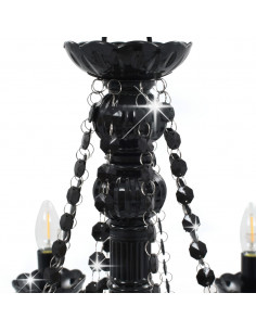 Lampadario con Perline Nero 8 Lampadine E14