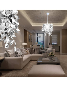 Lampadario da Soffitto Foglie e Paillette 21,5 x 30 cm Argento