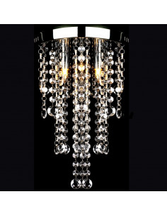 Lampadario in Metallo Bianco con Perline in Cristallo