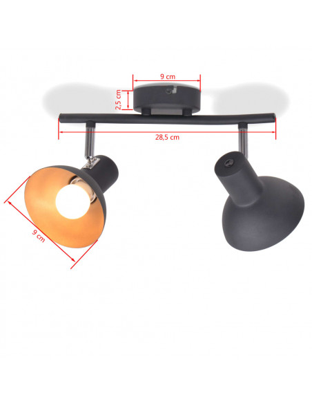 Lampadario per 2 Lampadine E27 Nero e Oro