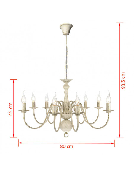 Lampadario Stile Antico Metallo Bianco 8 Lampadine E14