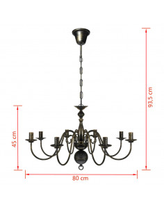 Lampadario Stile Antico Metallo Nero Lampadine 8 x E14