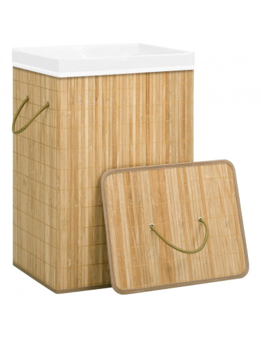 Cesto Portabiancheria in Bambù a 2 Sezioni 72 L