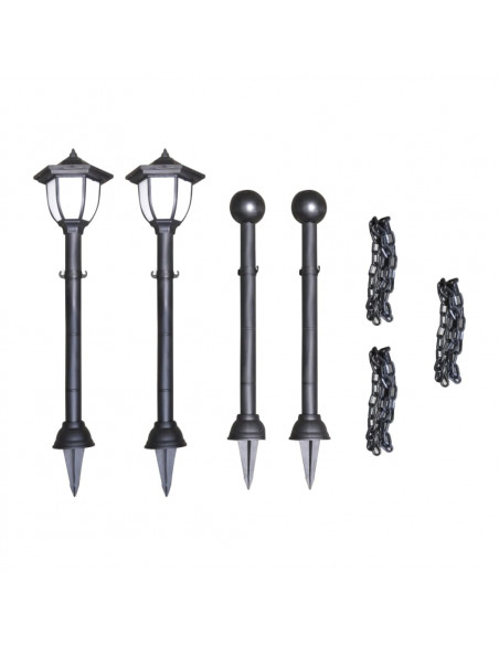 Lampioncini Solari 4 pz con Catena di Recinzione e Paletti