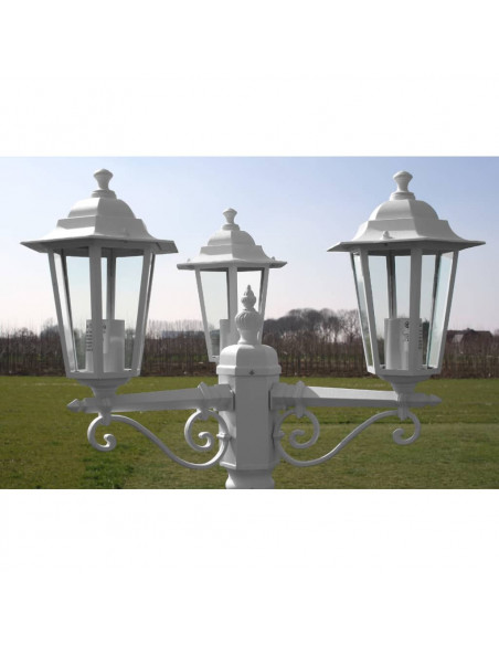 Lampione da Giardino a 3 Bracci 215 cm in Alluminio Bianco