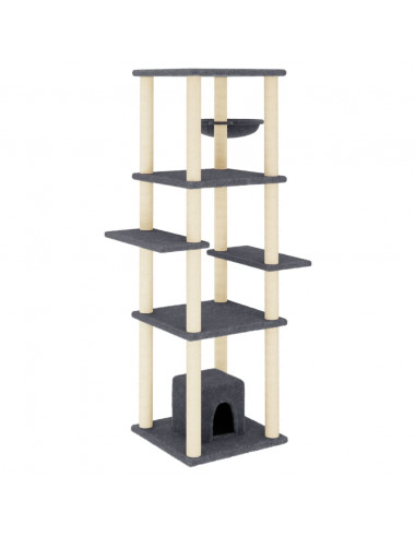 Albero per Gatti con Tiragraffi in Sisal Grigio Scuro 154 cm