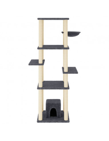 Albero per Gatti con Tiragraffi in Sisal Grigio Scuro 154 cm