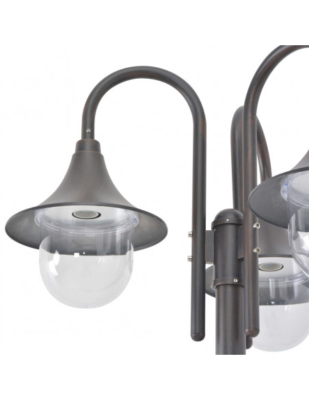 Lampione da Giardino E27 220 cm Alluminio 3 Lampade Bronzo