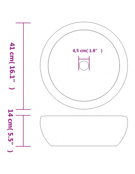Lavabo da Appoggio Bianco e Blu Rotondo Φ41x14 cm Ceramica