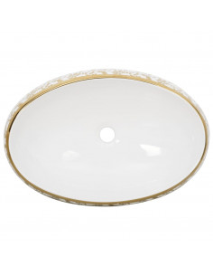 Lavabo da Appoggio Bianco e Oro Ovale 59x40x15 cm Ceramica
