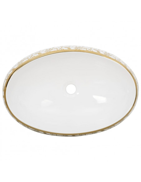 Lavabo da Appoggio Bianco e Oro Ovale 59x40x15 cm Ceramica