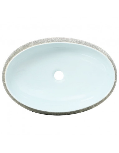 Lavabo da Appoggio Grigio e Blu Ovale 59x40x15 cm Ceramica