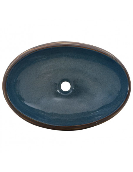 Lavabo da Appoggio Marrone e Blu Ovale 59x40x15 cm Ceramica