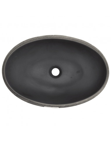 Lavabo da Appoggio Nero e Grigio Ovale 59x40x15 cm Ceramica