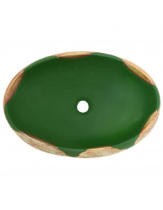 Lavabo da Appoggio Verde e Marrone Ovale 59x40x15 cm Ceramica