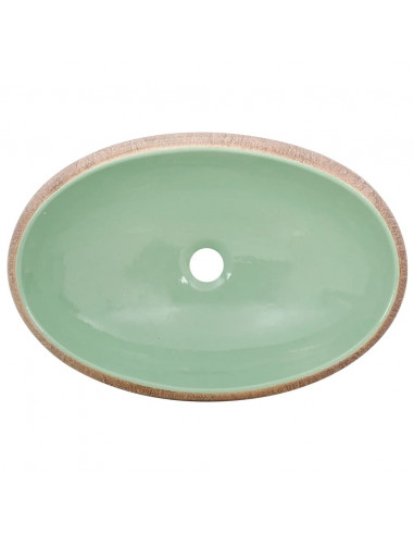 Lavabo da Appoggio Verde e Marrone Ovale 59x40x15 cm Ceramica