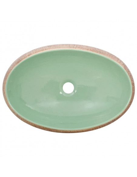 Lavabo da Appoggio Verde e Marrone Ovale 59x40x15 cm Ceramica