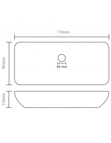 Lavabo Lusso Rettangolare Blu Scuro Opaco 71x38 cm in Ceramica