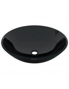 Lavandino Bagno con Rubinetto e Piletta in Vetro Temperato Nero