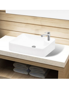 Lavandino Bagno in Ceramica Bianca con Foro per Rubinetto