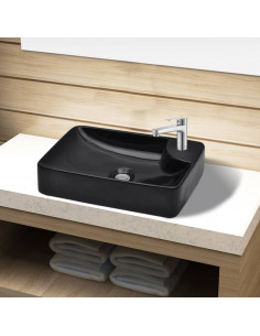 Lavandino Bagno in Ceramica Nera con Foro per Rubinetto
