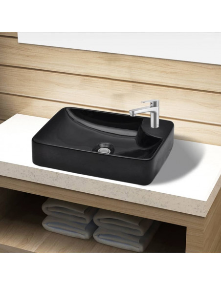 Lavandino Bagno in Ceramica Nera con Foro per Rubinetto
