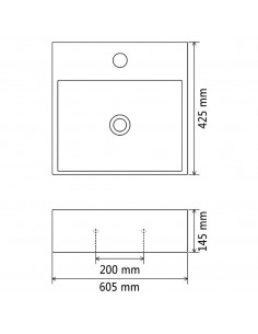 Lavandino con Foro Rubinetto Ceramica Bianca 60,5x42,5x14,5 cm