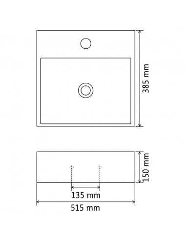 Lavandino con Foro Rubinetto in Ceramica Bianca 51,5x38,5x15 cm
