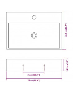 Lavandino con Foro Rubinetto in Ceramica Bianca 76x42,5x14,5 cm