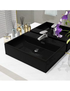 Lavandino con Foro Rubinetto in Ceramica Nero 51,5x38,5x15 cm