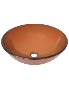 Lavandino con Rubinetto e Piletta in Vetro Temperato Marrone
