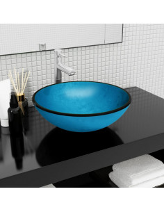 Lavandino in Vetro Temperato 42x14 cm Blu