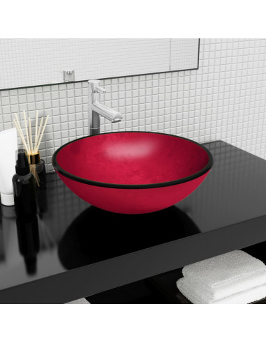 Lavandino in Vetro Temperato 42x14 cm Rosso
