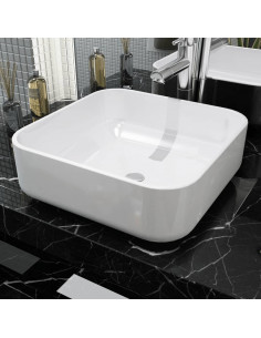 Lavandino Quadrato in Ceramica Bianca 39x39x13,5 cm