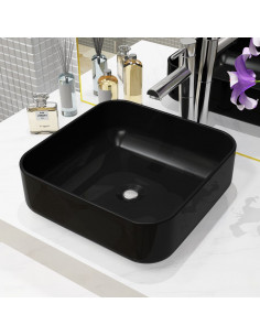 Lavandino Quadrato in Ceramica Nero 38x38x13,5 cm