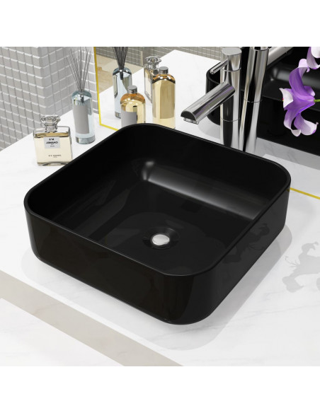 Lavandino Quadrato in Ceramica Nero 38x38x13,5 cm