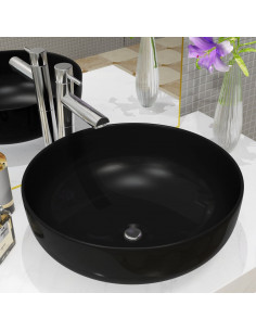 Lavandino Tondo in Ceramica Nero 41,5x13,5 cm