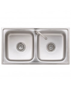 Lavello da Campeggio Vasca Doppia con Rubinetto in Acciaio Inox