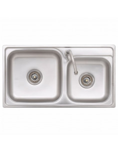 Lavello da Campeggio Vasca Doppia con Rubinetto in Acciaio Inox