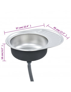 Lavello da Cucina con Filtro e Sifone Ovale in Acciaio Inox