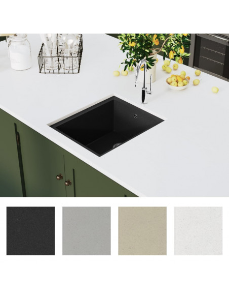 Lavello da Cucina con Foro Troppopieno Nero in Granito