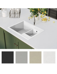 Lavello da Cucina Doppio con Foro Troppopieno Bianco in Granito