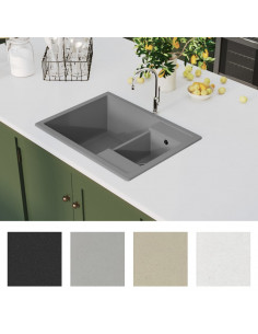 Lavello da Cucina Doppio con Foro Troppopieno Grigio in Granito